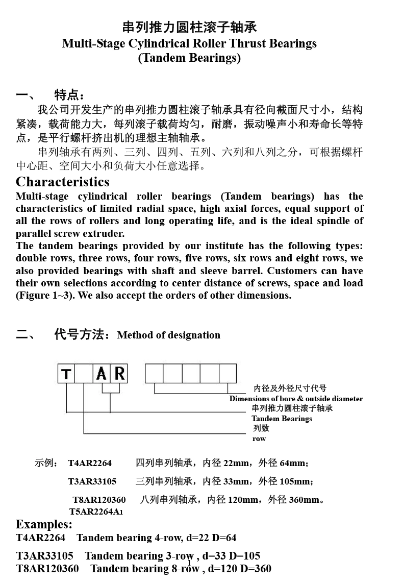 T4ar1134 T4ar1242 T4ar1860 Low Frictional Energy Tandem Thrust Bearing